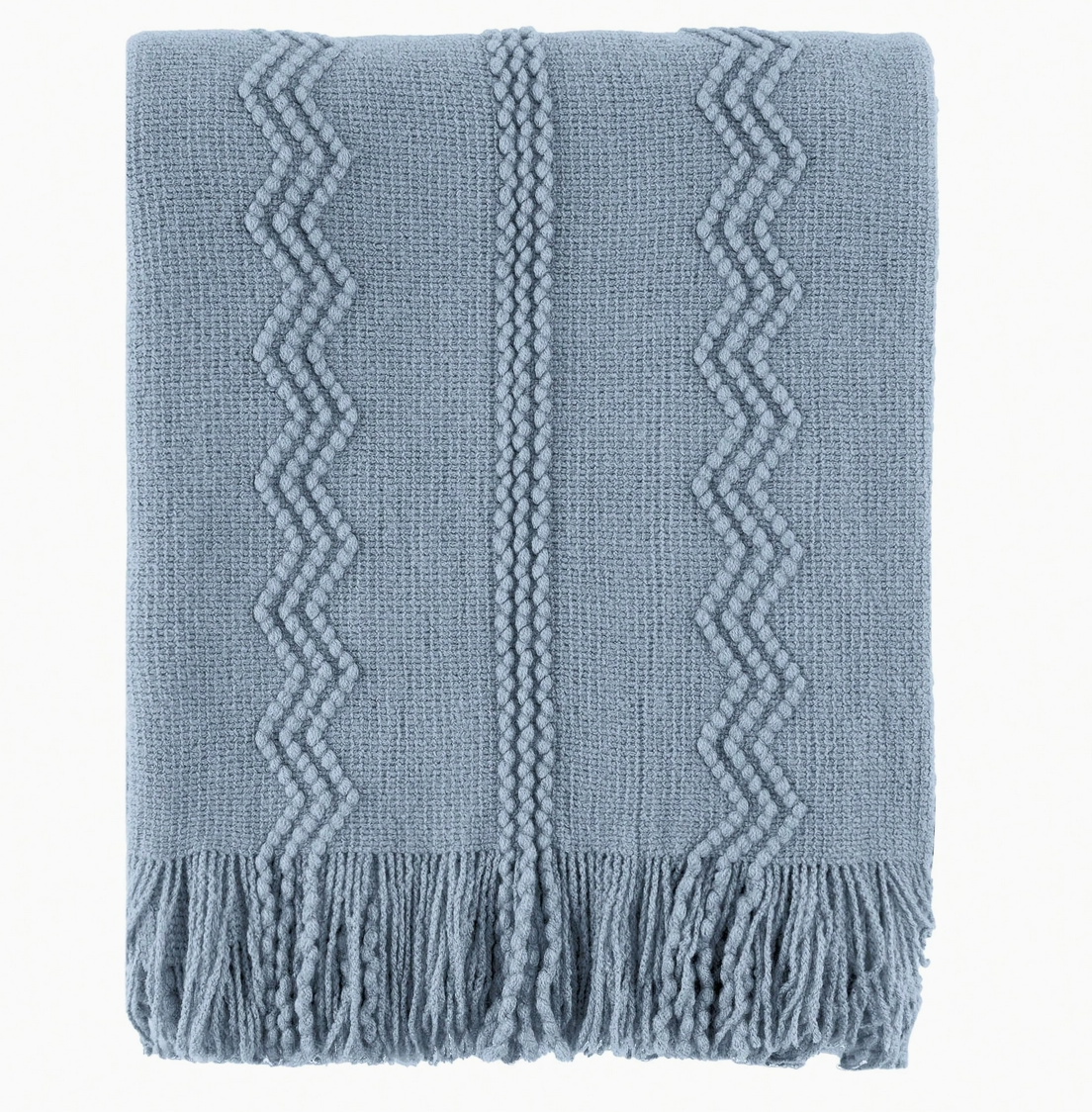 Textured Zigzag Knit Throw Blanket with Fringe – 50" x 60"