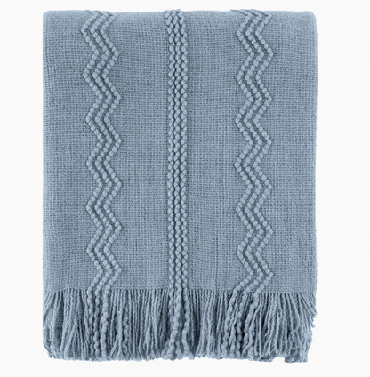 Textured Zigzag Knit Throw Blanket with Fringe – 50" x 60"