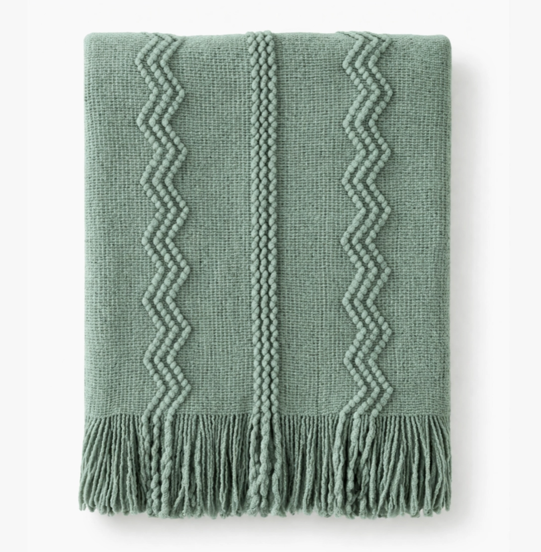 Textured Zigzag Knit Throw Blanket with Fringe – 50" x 60"