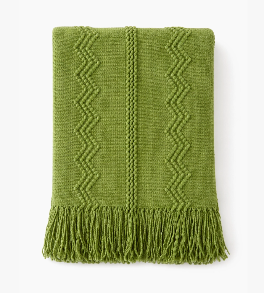 Textured Zigzag Knit Throw Blanket with Fringe – 50" x 60"