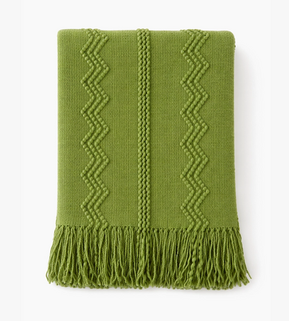 Textured Zigzag Knit Throw Blanket with Fringe – 50" x 60"