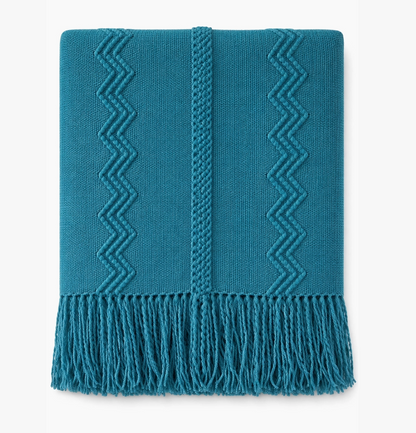 Textured Zigzag Knit Throw Blanket with Fringe – 50" x 60"