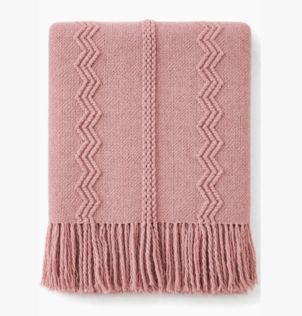 Textured Zigzag Knit Throw Blanket with Fringe – 50" x 60"