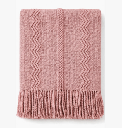Textured Zigzag Knit Throw Blanket with Fringe – 50" x 60"