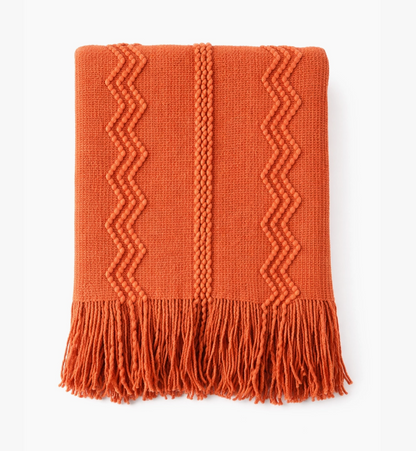 Textured Zigzag Knit Throw Blanket with Fringe – 50" x 60"