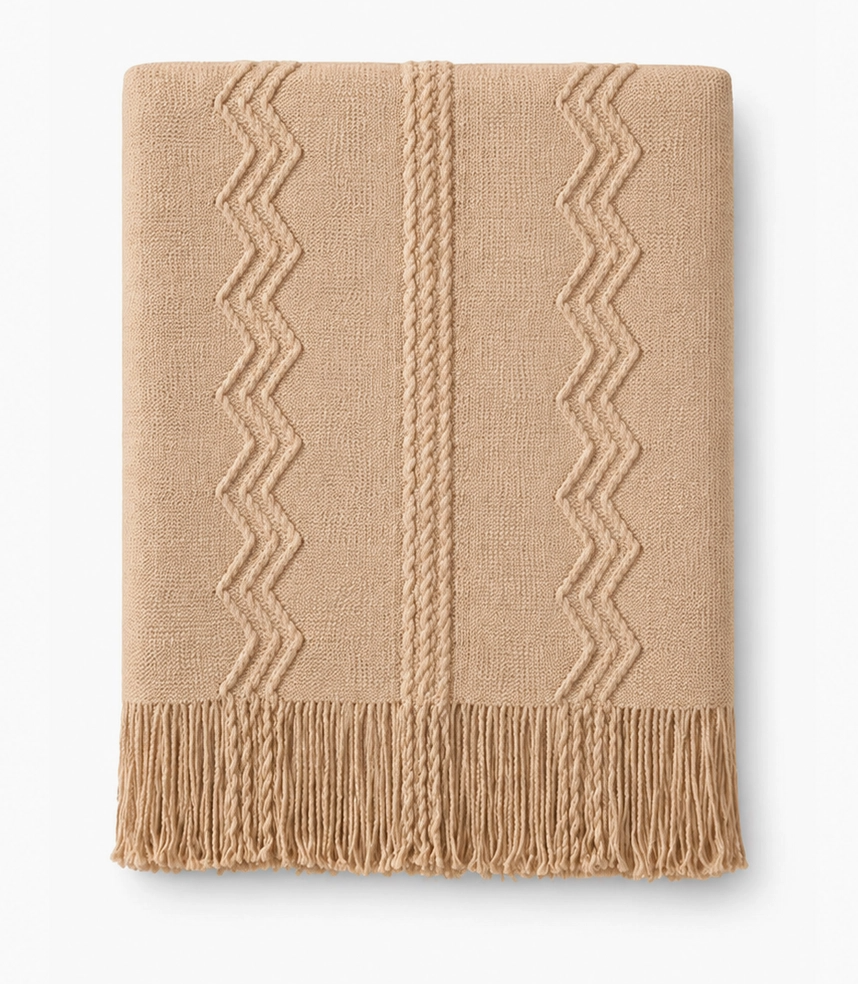 Textured Zigzag Knit Throw Blanket with Fringe – 50" x 60"