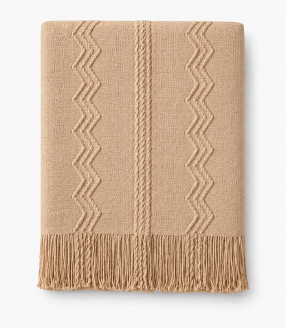 Textured Zigzag Knit Throw Blanket with Fringe – 50" x 60"