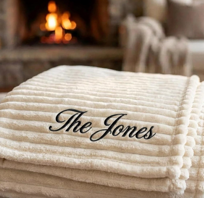 Ribbed Personalized Embroidered Fleece Throw Blanket