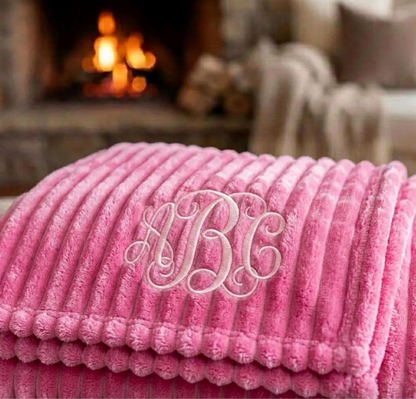 Ribbed Personalized Embroidered Fleece Throw Blanket