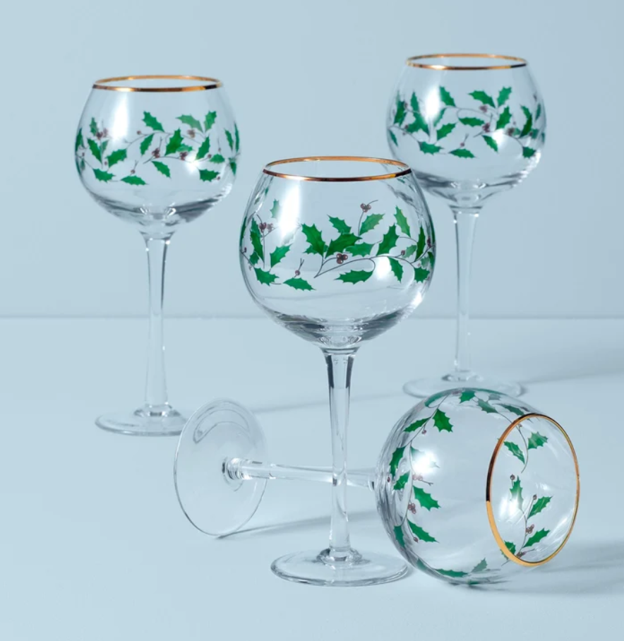Lenox Berry Garland Gold Rim Wine Glasses – Set of 4