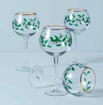 Lenox Berry Garland Gold Rim Wine Glasses – Set of 4
