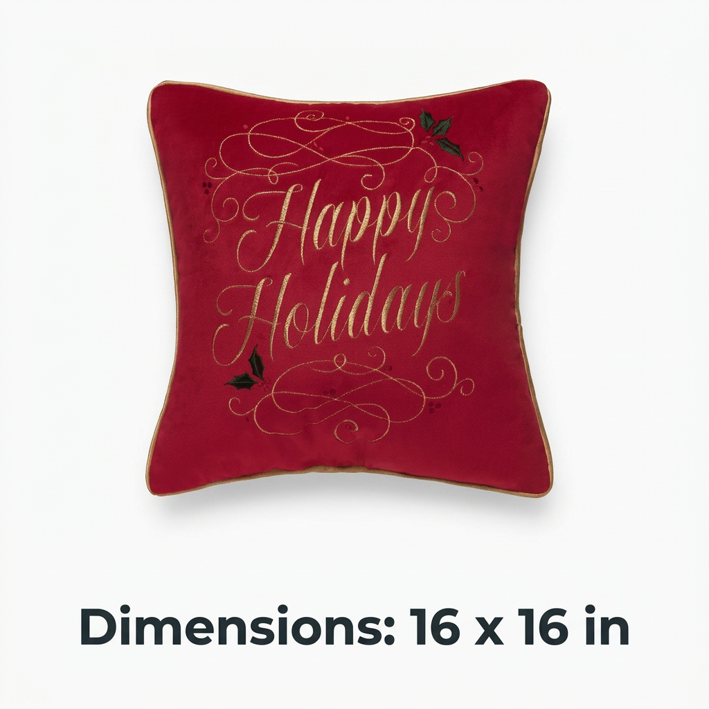 Christmas Happy Holidays Red & Gold Embroidered Throw Pillow - NY Gift Boutique