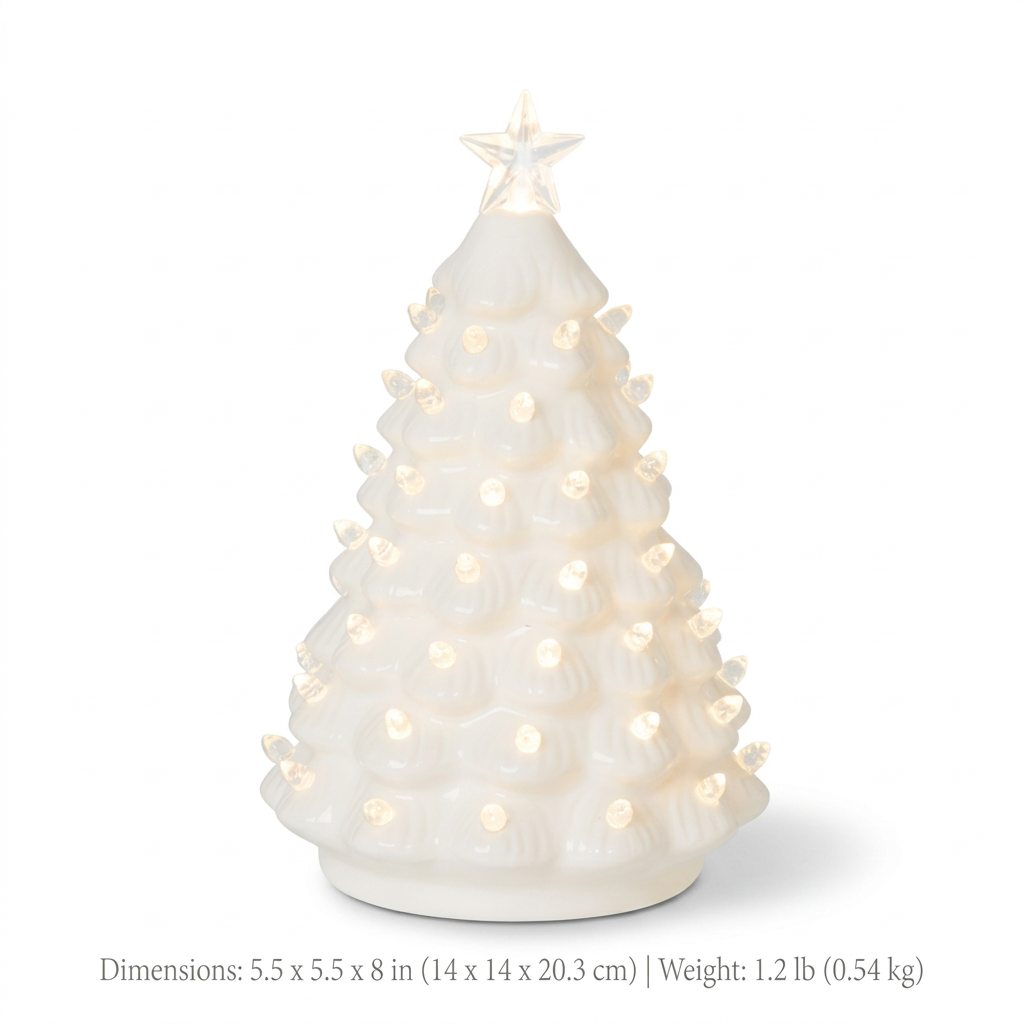 White LED Ceramic Christmas Tree Figurine 8"