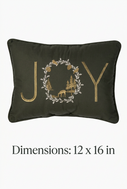 Christmas Evergreen Joy Embroidered Throw Pillow – 12 x 16