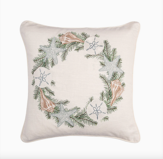 Christmas Shell Wreath Coastal Throw Pillow – 18" - NY Gift Boutique
