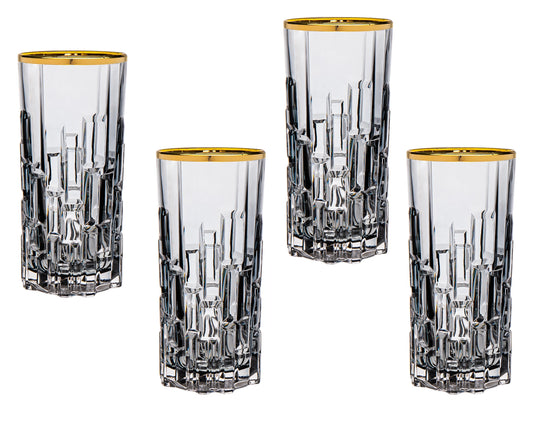 Set of 4 Milana Highball with Gold Rim by Godinger