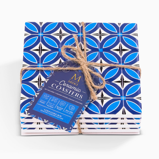 Set of 4 Square Tile Coasters - Blue Trefoil - NY Gift Boutique
