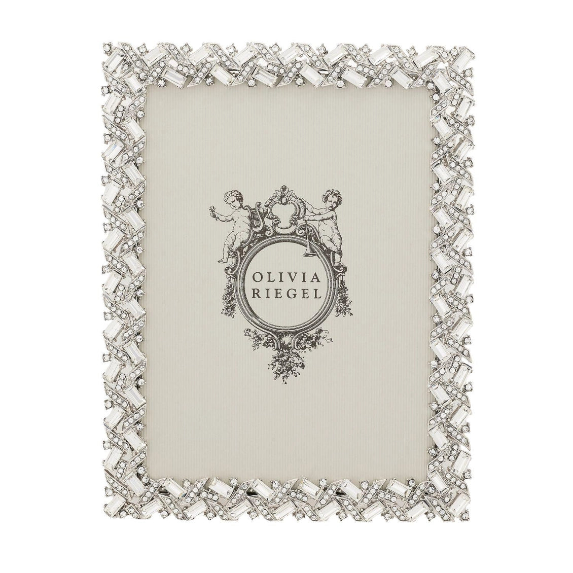 Decorative photo frame with crystal embellishments on a white background