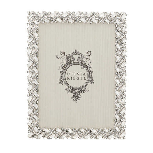 Decorative photo frame with crystal embellishments on a white background