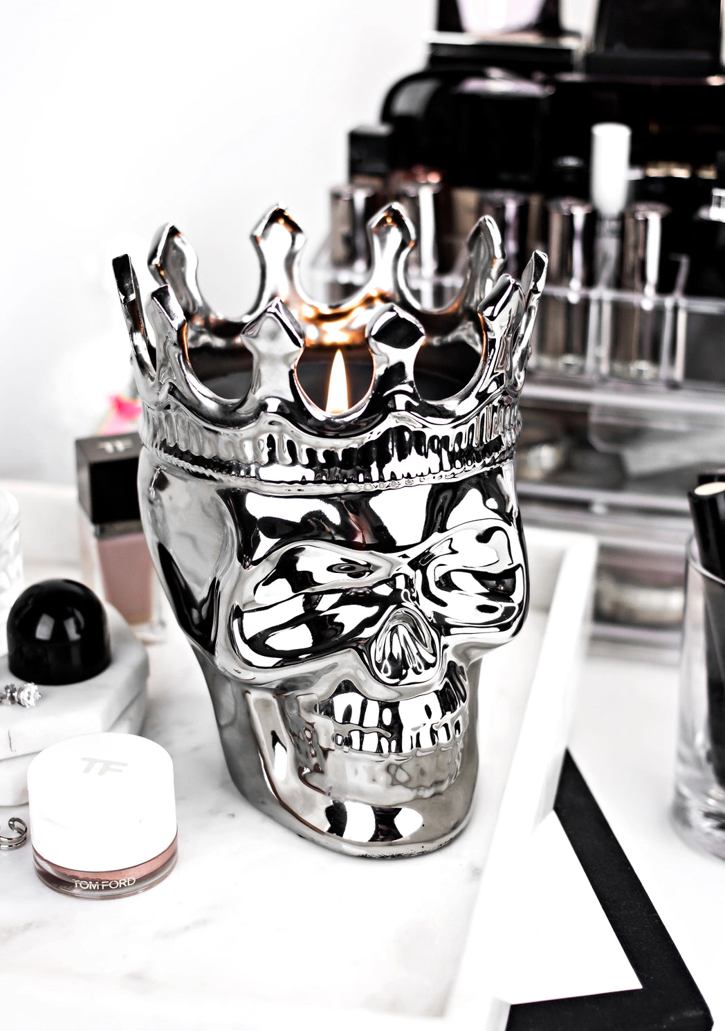 Silver Maximilien Skull Candle - Monte Cristo