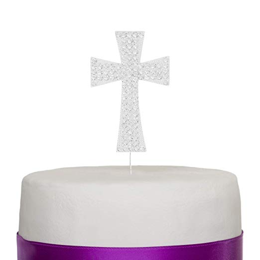 Silver Solid Crystal Cross Cake Topper