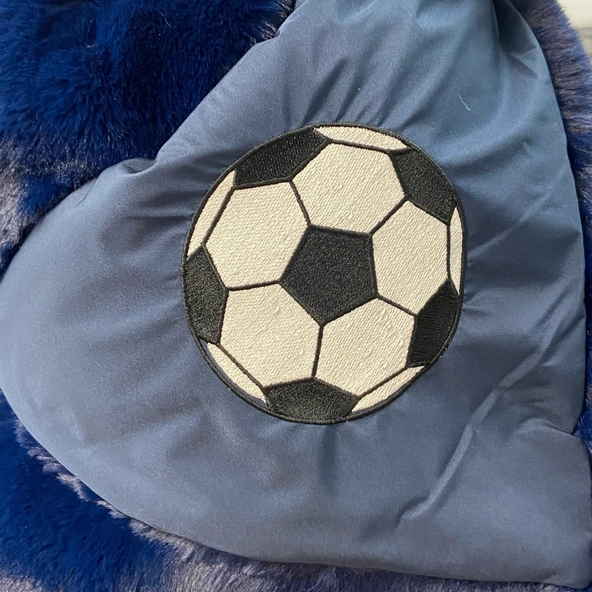 Soccer Ball - Marine Faux Fur Blanket- Waterproof Backing