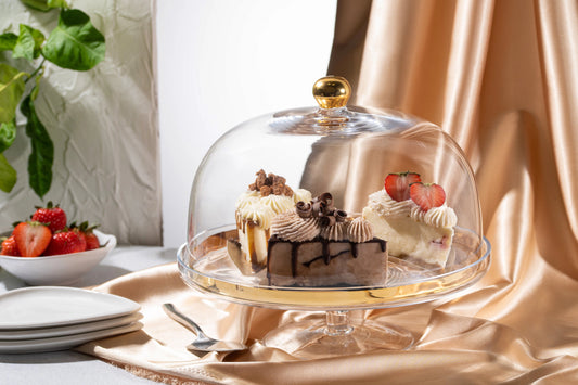 Spectrum Cake Stand and Dome with Gold, 11.75"D