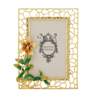Gold decorative frame with floral design on a white background