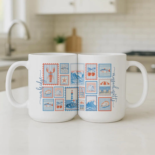 Custom City & State Mug –15oz White - New England Stamps