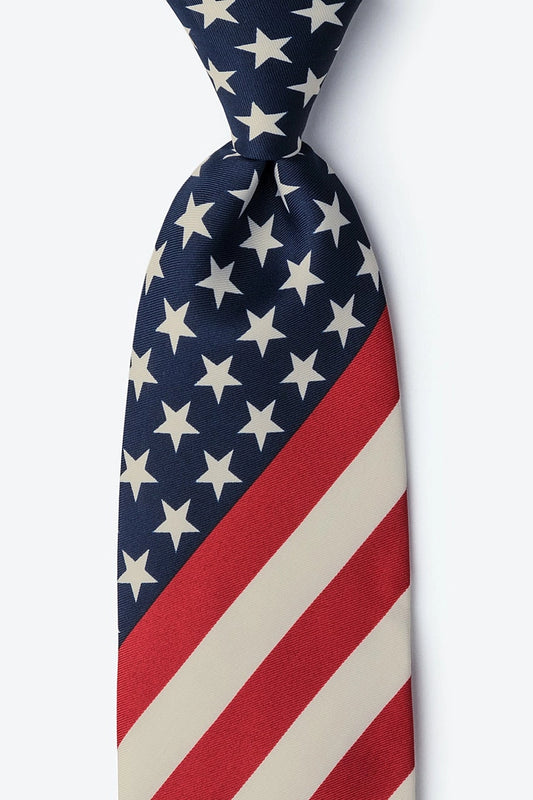 Tie with American flag pattern on a white background