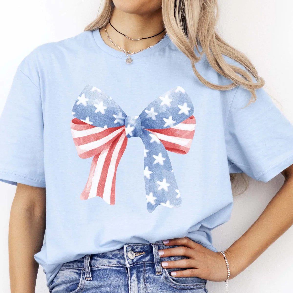 Stars and Stripes Bow Graphic T-Shirt