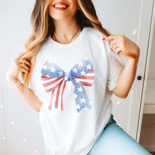 Stars and Stripes Bow Graphic T-Shirt