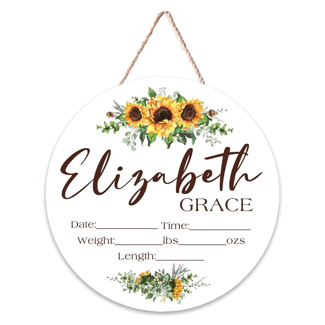 Sunflower Personalized Birth Stat Wall Hanger