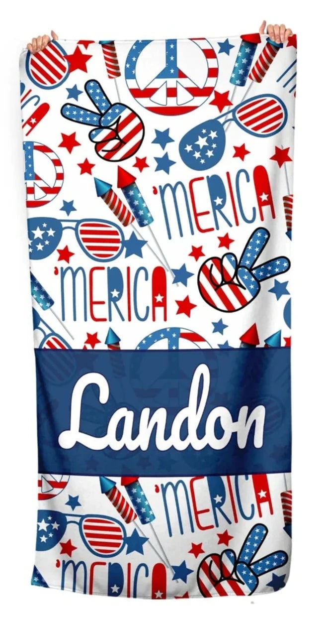 Red, White & Blue Personalized Towel