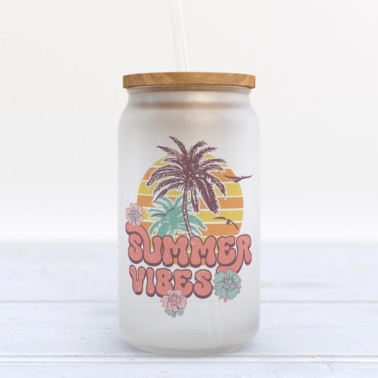 Summer Vibes, Retro Summer Frosted Glass Can Tumbler