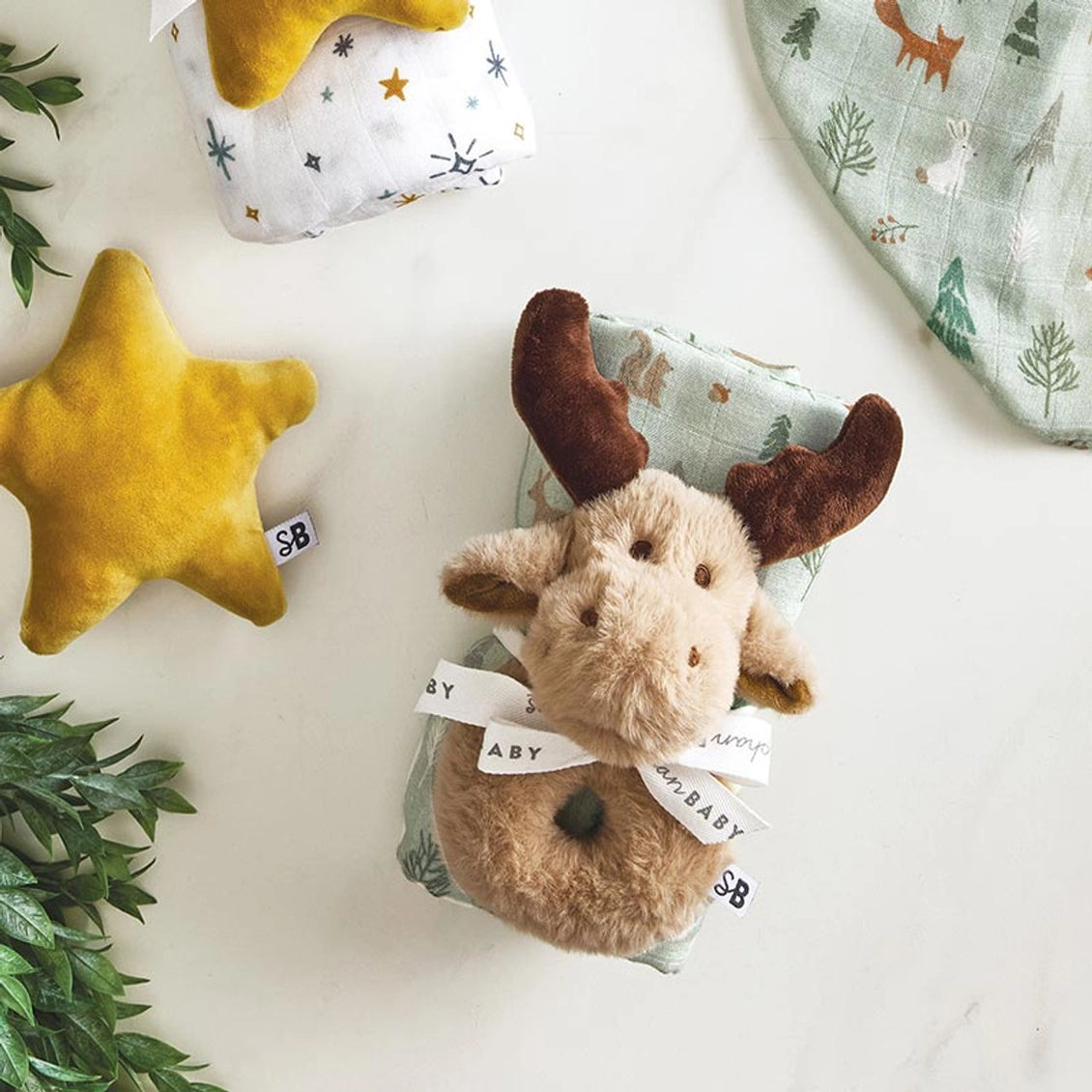 Swaddles with Plush Rattle - Woodland
