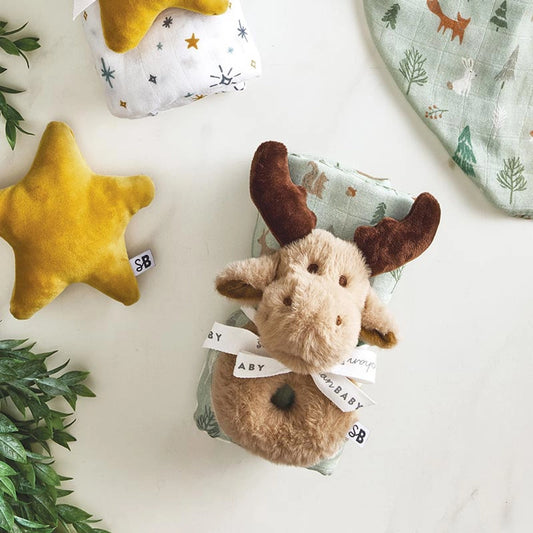 Swaddles with Plush Rattle - Woodland
