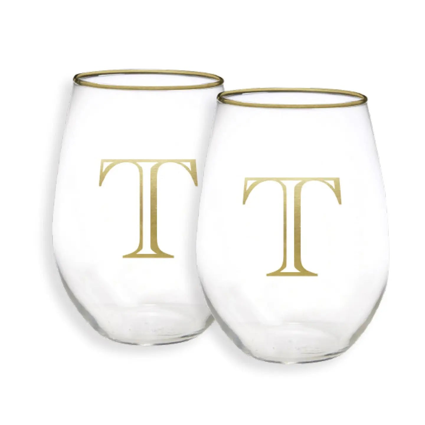 Gold Initial Stemless Glasses - Set of 2