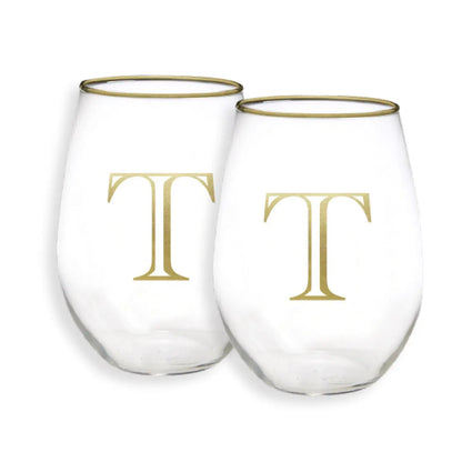 Gold Initial Stemless Glasses - Set of 2