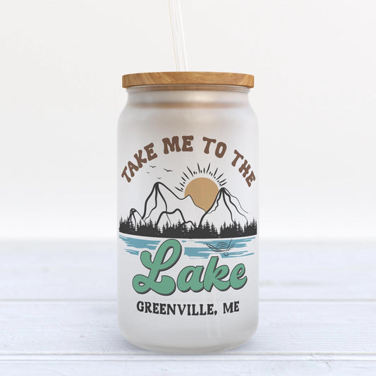 Take Me To Lake Custom Town Frosted Glass Tumbler