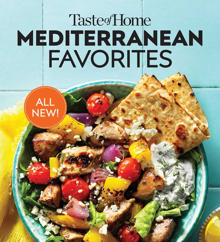 Book cover of 'Taste of Home Mediterranean Favorites' with a bowl of salad and pita bread.