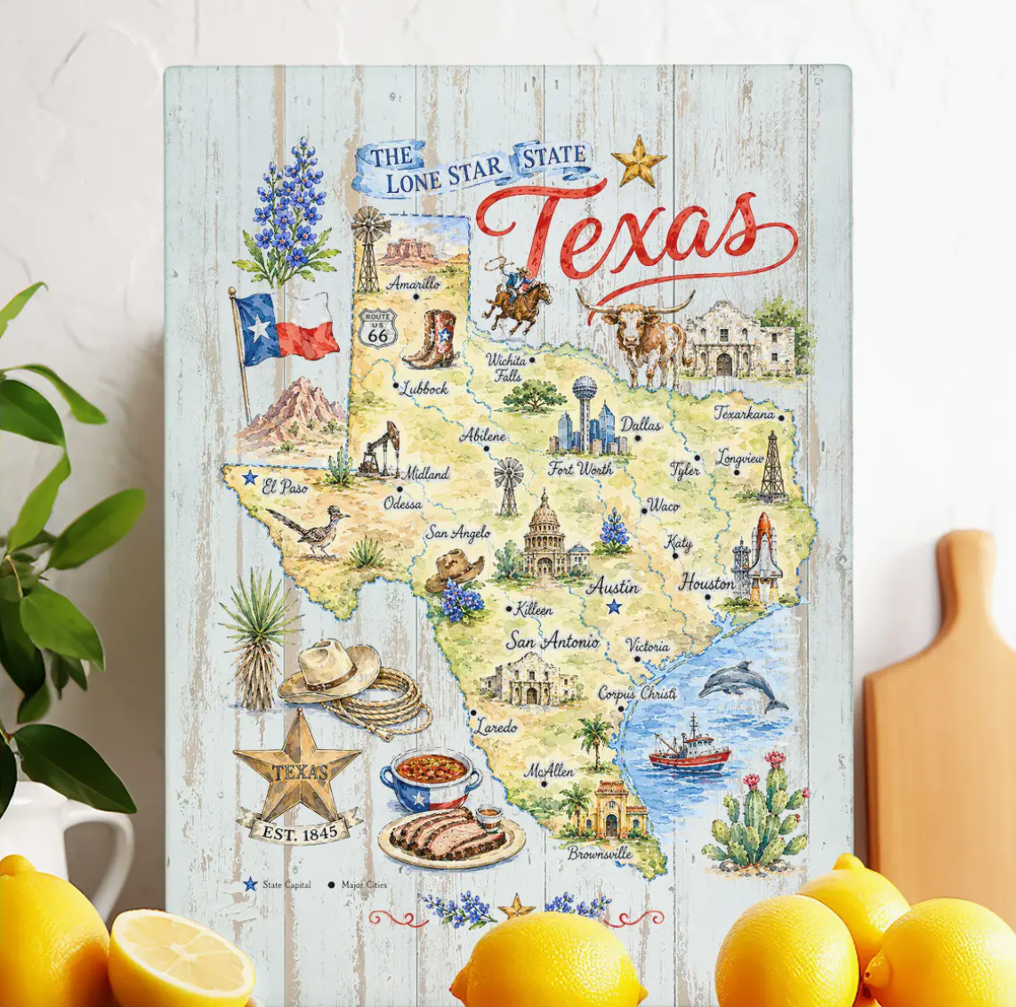 Texas State Map Souvenir Glass Cutting Board