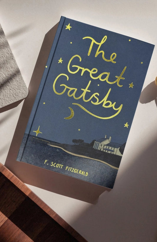 Book titled 'The Great Gatsby' by F. Scott Fitzgerald on a surface.