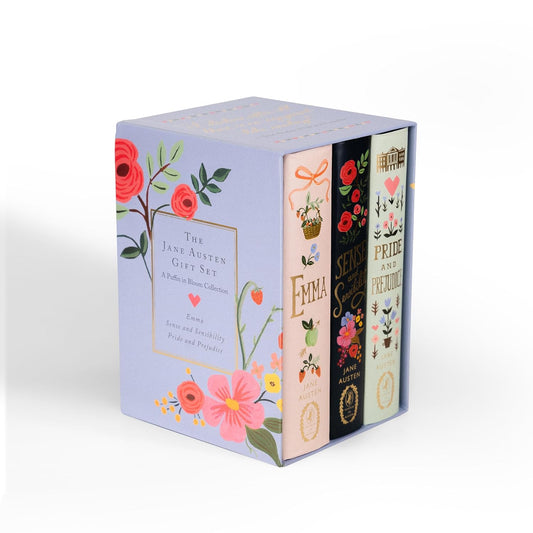 Jane Austen gift set with floral design on a white background