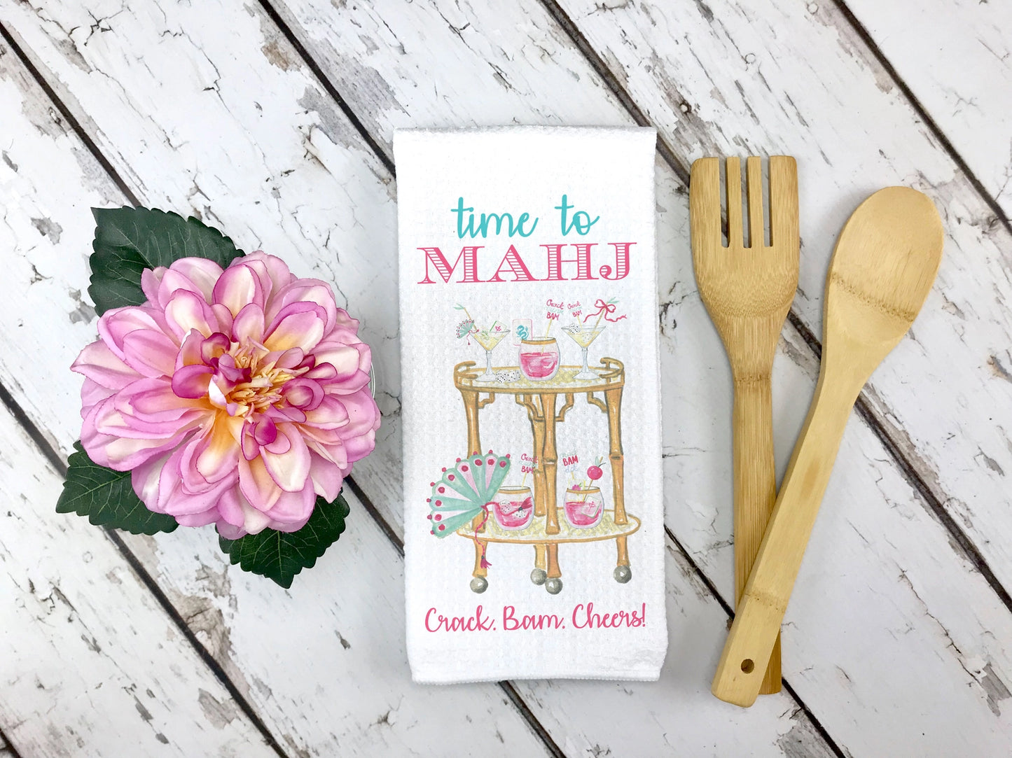 Time to Mahj Cocktail Cart Kitchen Towel