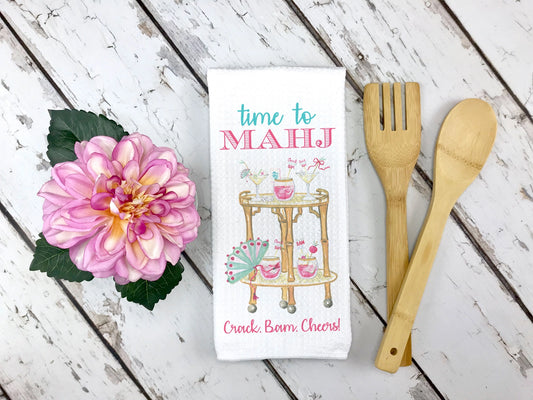 Time to Mahj Cocktail Cart Kitchen Towel