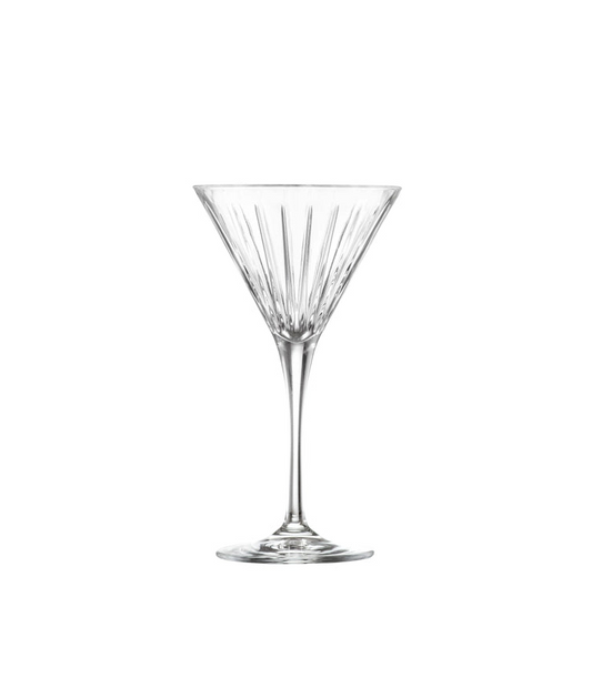 Clear martini glass on a white background