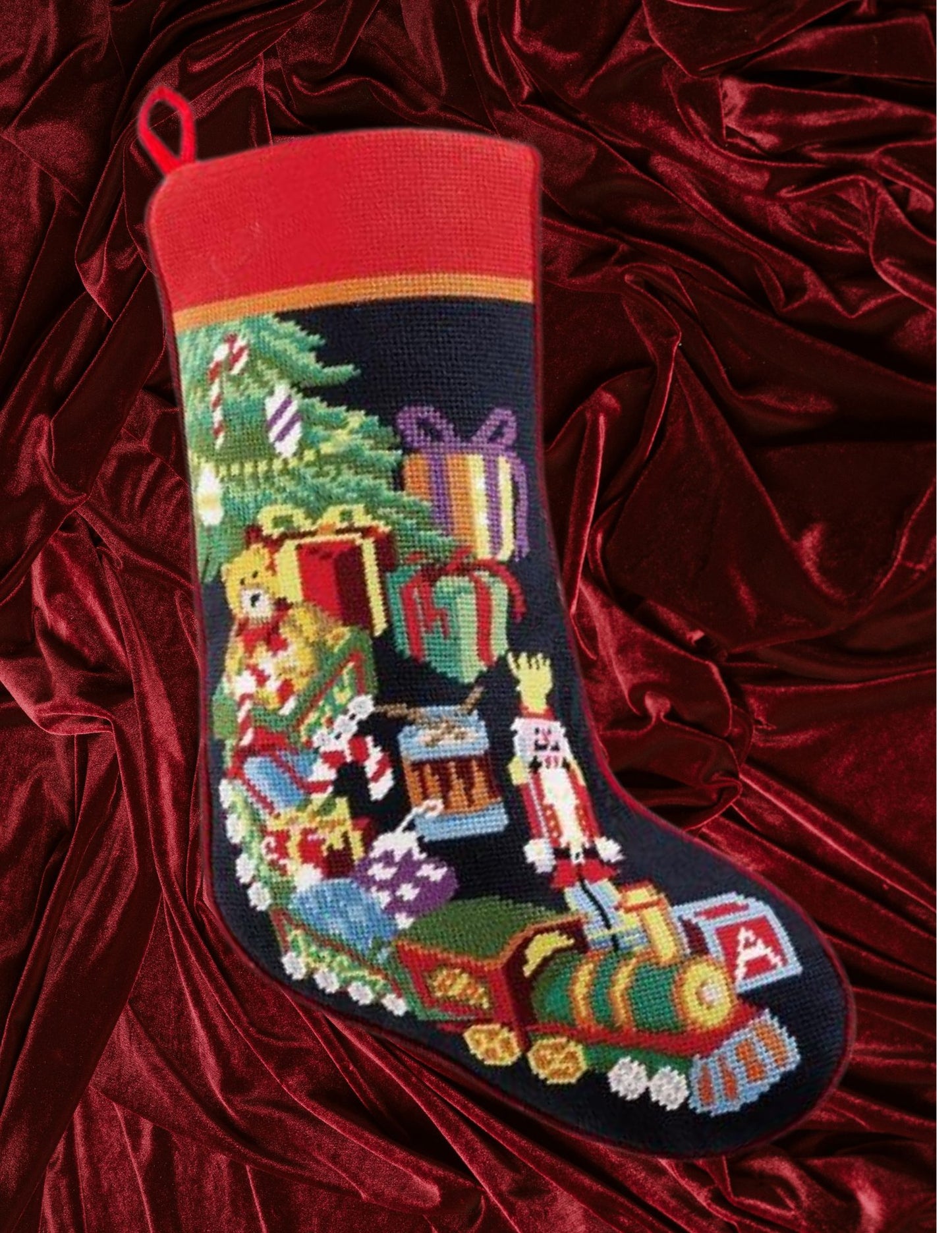 Toy Train Embroidered Stocking