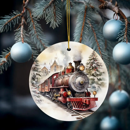 Traditional Train Design Ceramic Disc Ornament