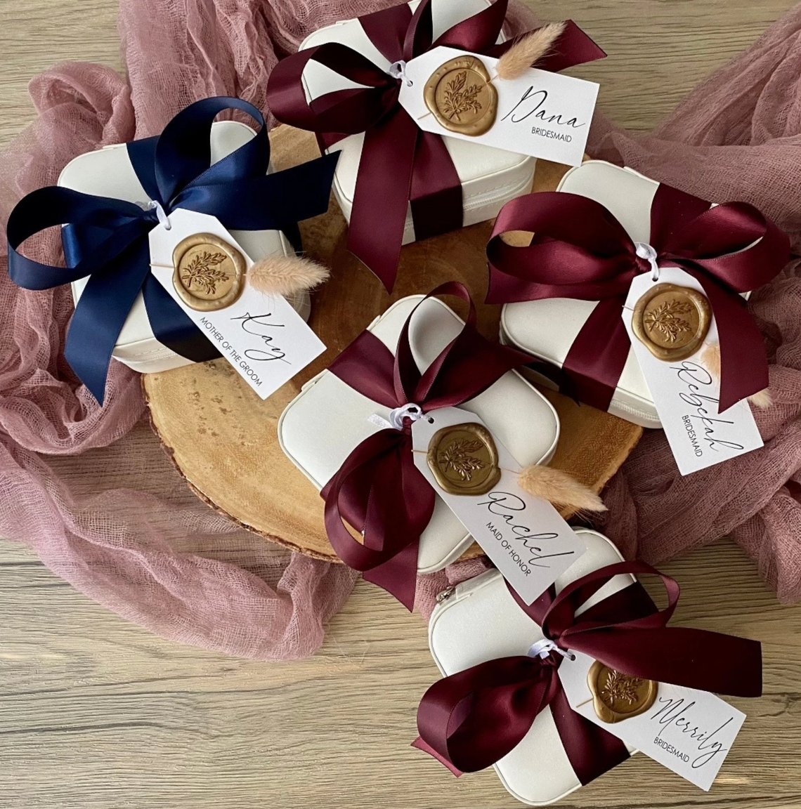 Travel Jewelry Case with Custom Tag & Wax Seal - Satin Ribbon